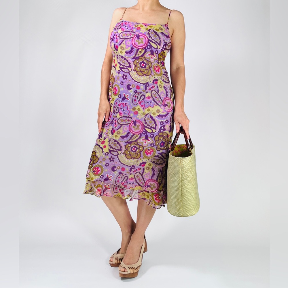 Women's Fiori Di Zucca Pure Silk Slip Dress, Purple Yellow Floral